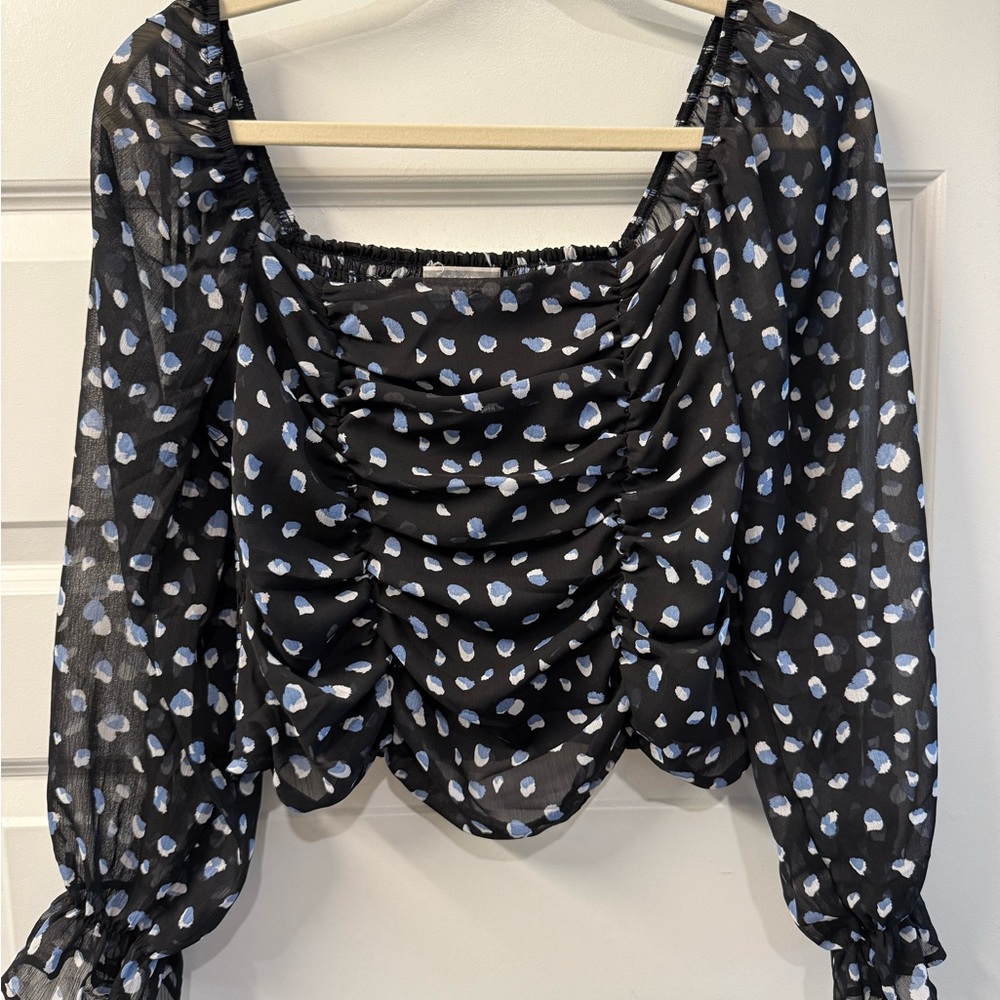 Black, Blue, and White Ruched Ruffled Crop Top